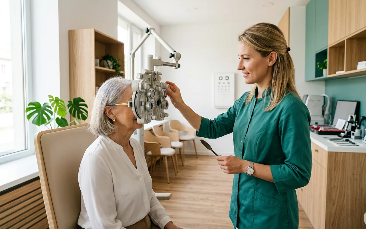 Photo : orthoptiste libéral réalisant un bilan visuel (visuel à fournir)