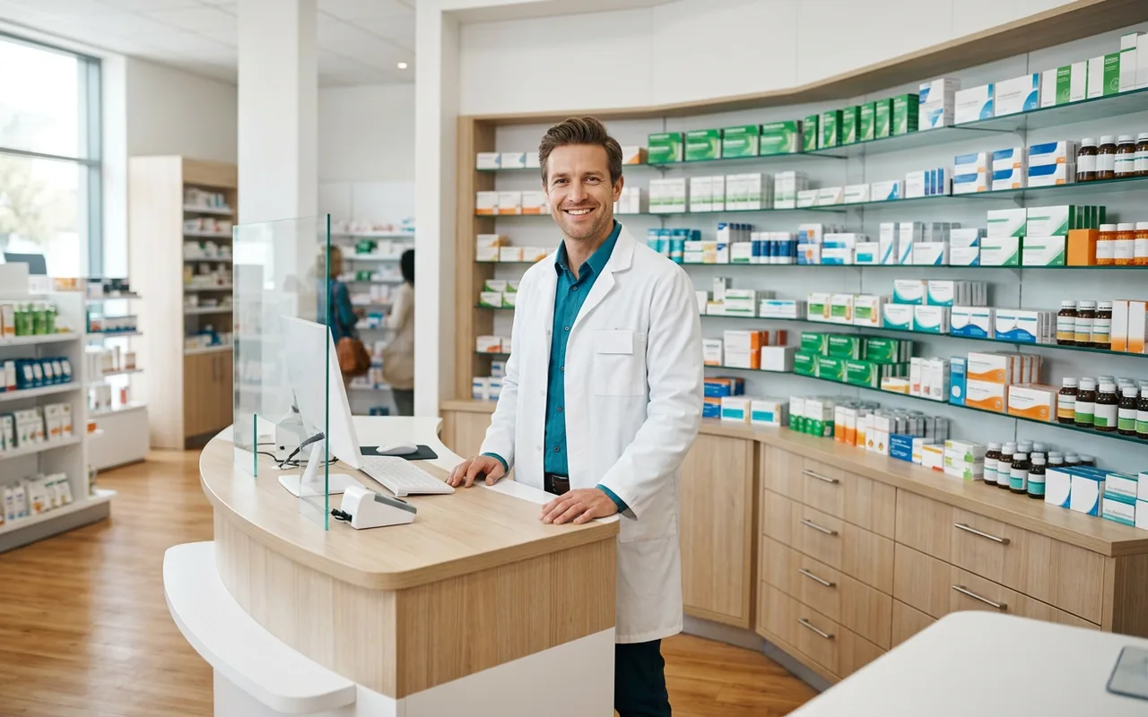 Photo : pharmacien titulaire dans son officine (visuel à fournir)